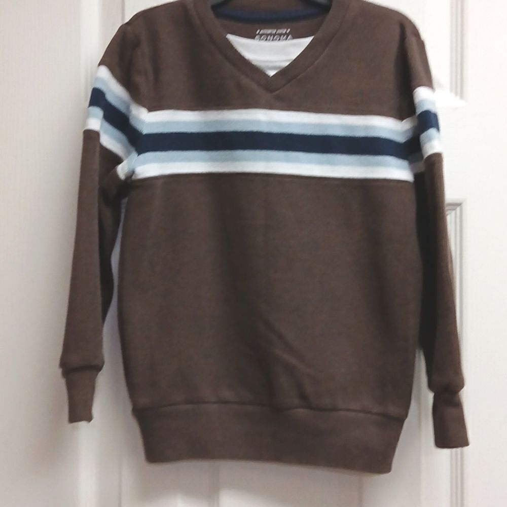 🩷SONOMA Boys Size M 5/6 Brown/Blue Long Sleeve Pullover Sweater